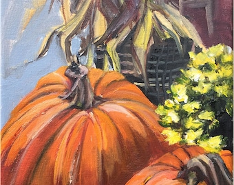 Pumpkin Display - 8x10in Original Still Life Oil Painting