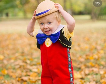 Pinocchio Costume Cosplay Red Velvet Lederhosen October Fest tyrolean Alpine Hat Child Sizes