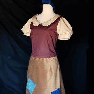 Snow White Costume Cosplay Brown Patches Rags Dress Teal Bow headband Adult sizes