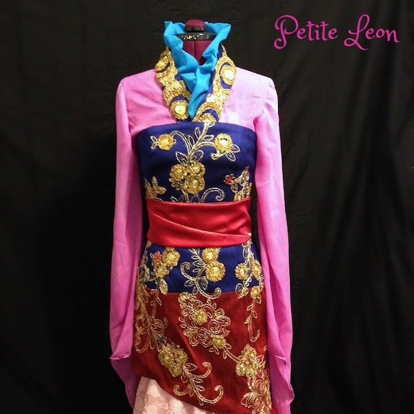 Mulan Costume Cosplay Kimono Sleeve Dress Chinese Embroidered gold floral pink tuqouise burgundy Adult sizes