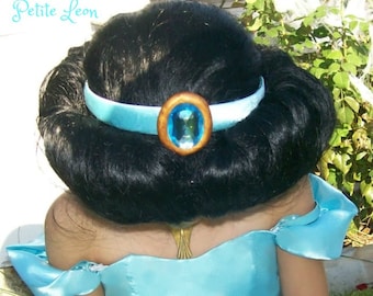 Custom Made Princess Jasmine CROWN from Aladdin HEAD PIECE Tiffany blue Satin Head Band with Aqua blue Stone Costume Accessory