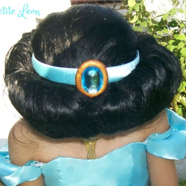 Custom Made Princess Jasmine KRONE aus Aladdin KOPFSTÜCK Tiffany blau Satin Stirnband mit Aqua blauem Stein Kostüm Accessoire