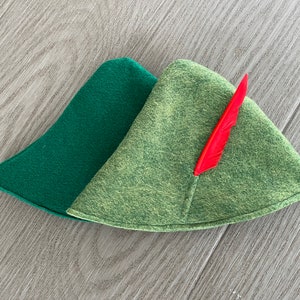 Olive Green Peter Pan Hat or Zelda, Elf October Fest Tyrolean Alpine Hat with Feather Costume Cosplay Sml,Med,Lrge image 6