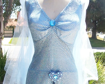 Blue Fairy Pinocchio Cosplay Costume Womans sizes Small Medium and Large Blue sequin dress