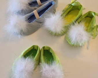 Tinkerbell Costume Cosplay shoes Tink fairy pixie Faux bright lime green with pom poms Adult Sizes