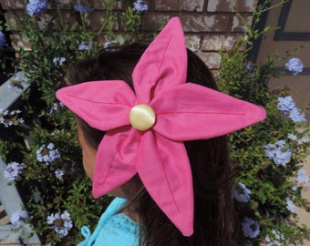 Ariel flower hair clip handmade Magenta Pink Petals Yelow button center Little Mermaid cosplay