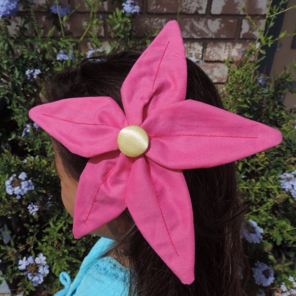 Ariel flower hair clip handmade Magenta Pink Petals Yelow button center Little Mermaid cosplay