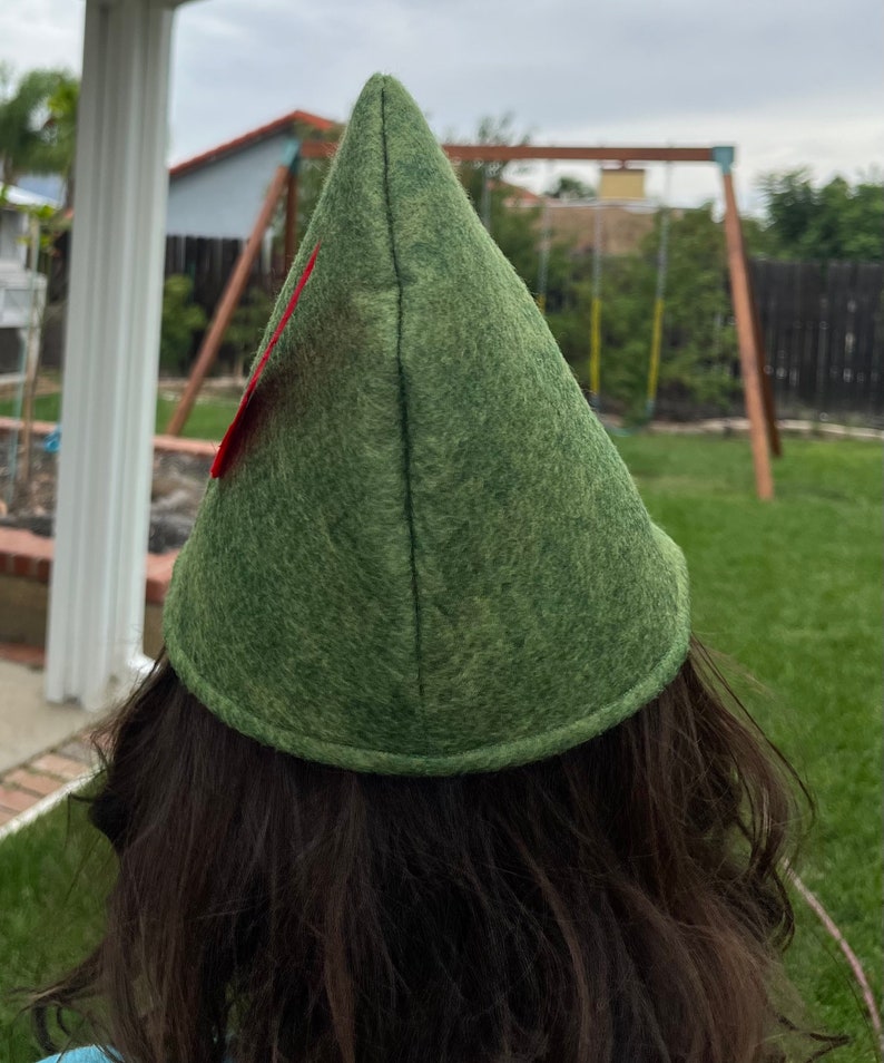 Olive Green Peter Pan Hat or Zelda, Elf October Fest Tyrolean Alpine Hat with Feather Costume Cosplay Sml,Med,Lrge image 5