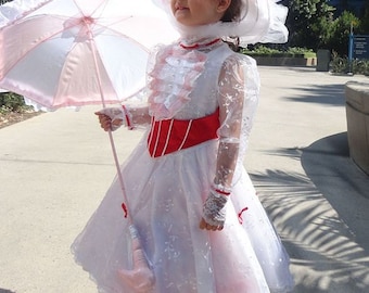 Jolly Holiday KIDS Mary Poppins Custom Made Costume with Red Satin Corset Child sizes 2-14