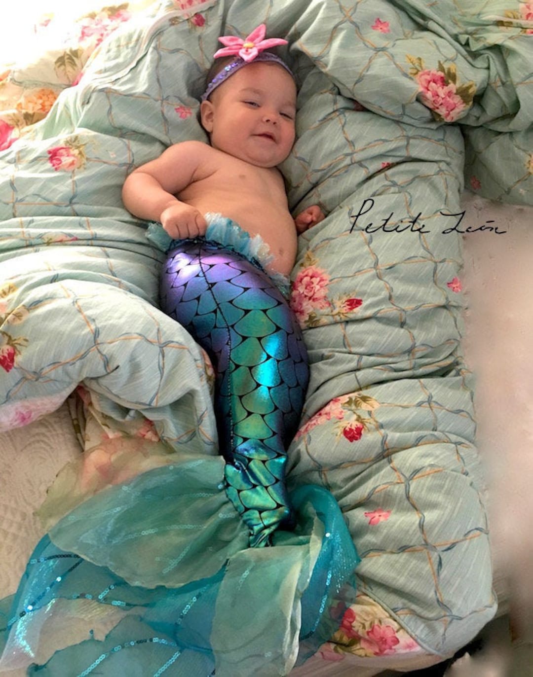 Baby Ariel Mermaid Costume Cosplay Fin Tail & Mermaid Flower Baby