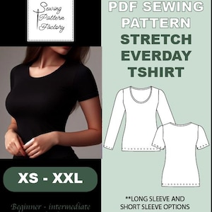 Stretch TShirt | XS-XXL | Instant Download | Easy Digital PDF | Fitted TShirt | Long Sleeve & Short Sleeve options included