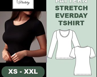 Fitted Stretch T-Shirt Sewing Pattern: Long & Short Sleeve (Digital PDF)
