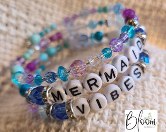 MERMAID VIBES Worded Stacked Wrap Bracelet, one size fits most Boho , inspiration jewelry,  expression jewelry