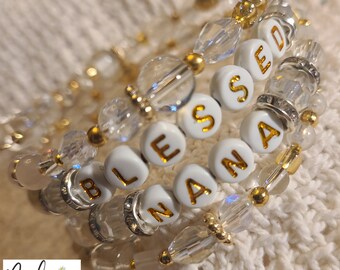 BLESSED NANA Worded Stacked Wrap Bracelet, one size fits most Boho , inspiration jewelry,  expression jewelry