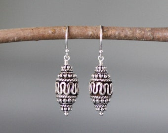 Silver Dangle Earrings - Wire Wrapped Earrings Silver - Bali Silver Earrings - Boho Silver Earrings - Statement Jewelry