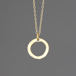 Gold Circle Necklace - Hammered Gold Necklace - Gold Circle Pendant - Gold Layering Necklace - Minimalist Jewelry - Matte Gold Necklace