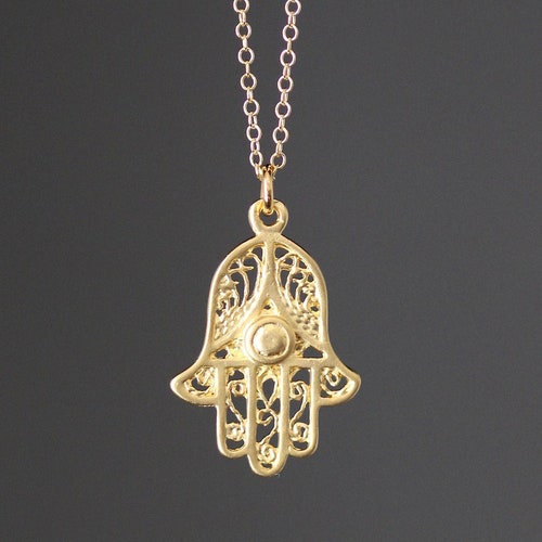Hamsa Hand Gold Necklace Hand of Fatima Necklace Hand of - Etsy