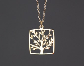Tree of Life Necklace - Gold Tree of Life Pendant - Family Tree Necklace - 24k Gold Vermeil Necklace - Nature Jewelry - Gold Charm Necklace