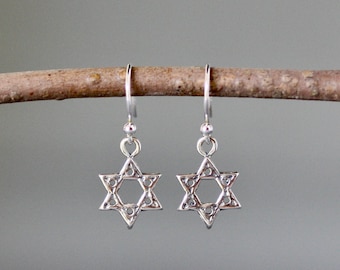 Star of David Earrings - Silver Star Earrings - Star Charm Earrings - Silver Dangle Earrings - Bat Mitzvah Gift