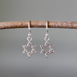 Star of David Earrings - Silver Star Earrings - Star Charm Earrings - Silver Dangle Earrings - Bat Mitzvah Gift