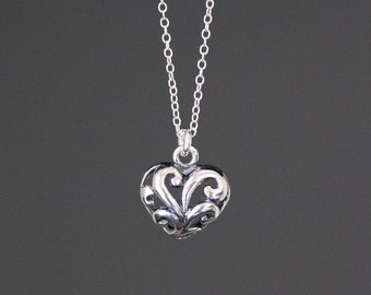 Collana con cuore in argento - Collana con ciondolo a cuore - Ciondolo a cuore in filigrana - Cuore in argento Bali - Collana con piccolo cuore - Gioielli romantici