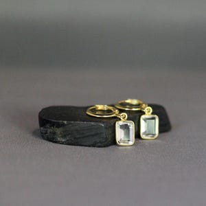 White Topaz Earrings - Clear and Gold Earrings - Gold Huggie Hoops - Clear Gemstone Earrings - Gold Charm Earrings - Small Gold Earrings