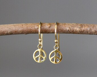 Peace Sign Earrings - Peace Charm Earrings - Small Gold Earrings - Minimalist Earrings - 24k Gold Vermeil Earrings