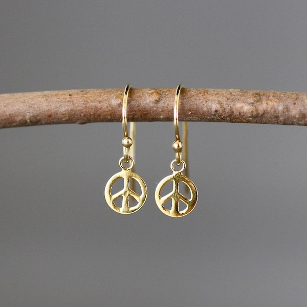 Peace Sign Earrings - Peace Charm Earrings - Small Gold Earrings - Minimalist Earrings - 24k Gold Vermeil Earrings