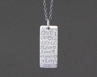 Live Love Laugh Necklace - Love Jewelry - Silver Love Pendant - Romantic Jewelry - Pendant with Words