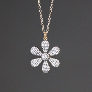 Flower Pendant Necklace - Pave Pendant Necklace - White Topaz Necklace - Special Occasion Jewelry - Wedding Jewelry