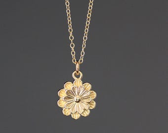 Gold Flower Pendant Necklace - Floral Jewelry - 18k Gold Vermeil Charm