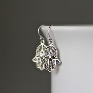 Hamsa Earrings - Silver Hamsa Charms - Hand of Fatima - Judaica Jewelry - Protection Symbol Earrings