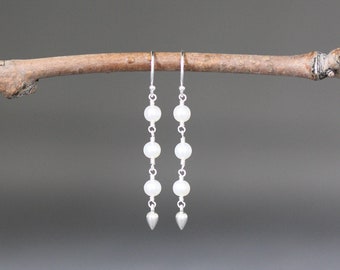 White Pearl Earrings - Pearl Drop Earrings - Wire Wrapped Pearl Earrings - Long Earrings - Pearl Dangle Earrings