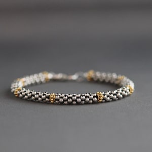Gold and Silver Bracelet - Two Tone Bracelet - Mixed Metal Jewelry - Bali Silver Bracelet - Bali Bead Bracelet - Statement Jewelry