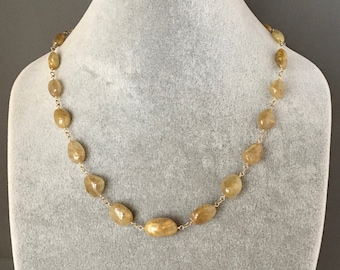Rutilquarz Halskette - Gold Rutilquarz - Halskette und Ohrringe Set - Wire Wrapped Halskette