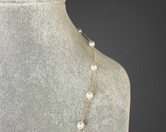 Pearl and Gold Necklace - Wire Wrapped Pearl Necklace
