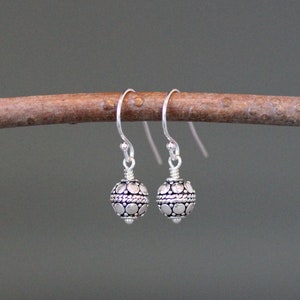 Bali Bead Earrings - Small Silver Dangle Earring - Bali Silver - Silver Wire Wrapped Earrings - Minimalist Silver Earrings - Beaded Earrings
