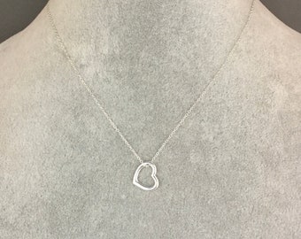 Silver Heart Necklace - Simple Heart Pendant - Floating Heart Pendant - Open Heart Necklace - Sterling Silver Heart - Anniversary Gift