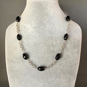 Black Onyx Necklace - Wire Wrapped Necklace - Black Gemstone Necklace - Silver Necklace and Earrings