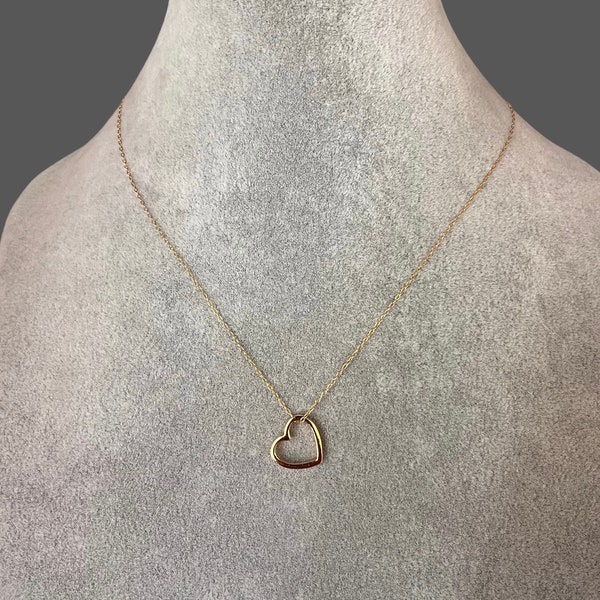 Collier coeur en or - pendentif coeur flottant - pendentif coeur simple - collier coeur ouvert - bijoux en gage d'amour