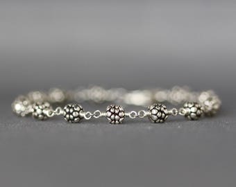 Bali Silver Bracelet - Silver Wire Wrapped Bracelet - Sterling Silver Bracelet - Silver Beaded Bracelet - Bali Silver Jewelry - Gift for Her