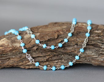 Turquoise Chain Necklace - Wire Wrapped Chain - Turquoise Gemstone Necklace - Silver Link Necklace - Necklace and Earrings