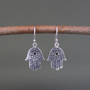 Hamsa Earrings - Hand of Fatima Earrings - Evil Eye Pendant - Silver Hamsa Charms - Bali Silver Earrings - Judaica Jewelry - Symbol Earrings