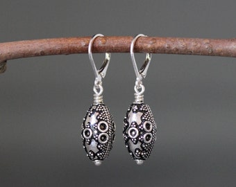 Silver Filigree Earrings - Bali Bead Earrings - Bali Silver Earrings - Wire Wrapped Earrings - Silver Dangles - Silver Scroll Earrings