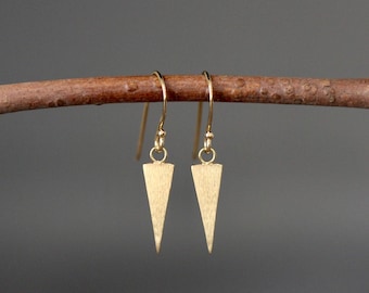 Triangle Earrings - Matte Gold Charms - Spike Jewelry - 14k Gold Vermeil