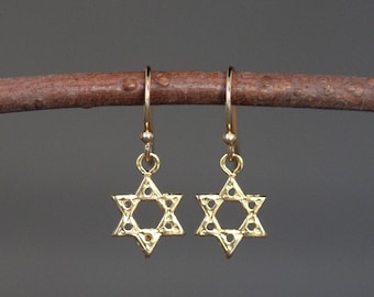 Star of David Earrings - Gold Star Earrings - Star Charm Earrings - Gold Dangle Earrings - Judaica Jewelry