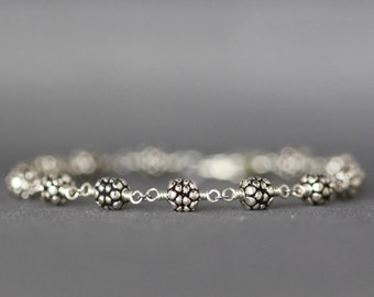 Bali Bead Bracelet - Wire Wrapped Bracelet Silver - Silver Beaded Bracelet - Sterling Silver Bracelet - Everyday Jewelry