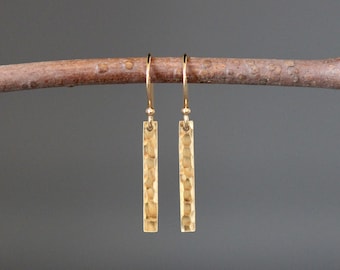 Hammered Gold Earrings - Gold Rectangle Earrings - 14k Gold Vermeil - Simple Gold Earrings - Everyday Gold Jewelry - All Gold Earrings