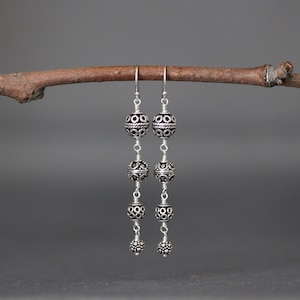 Bali Bead Earrings - Wire Wrapped Earrings - Graduated Silver Earrings - Bali Silver Earrings - Multi Bead Earrings