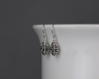 Bali Silver Earrings - Bali Bead Earrings - Wire Wrapped Earrings - Sterling Silver Earrings - Three Bead Earrings